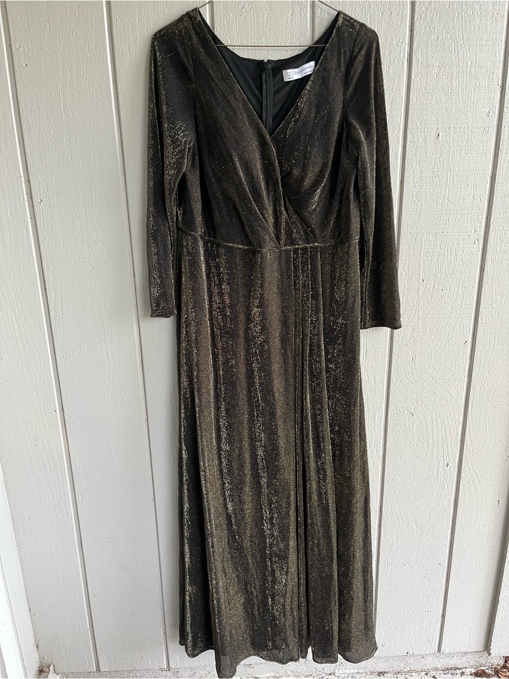 Mac Duggal Long Sleeve Faux Wrap A Line Gown Size 16